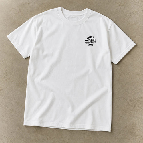 Anti-Corporate Corporate Club Shirt, garment-dyed unisex tee laid flat