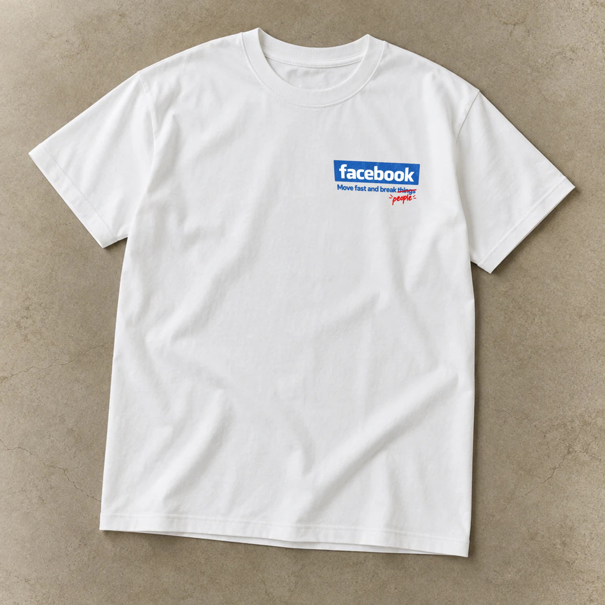 Move Fast, Break People Shirt, garment-dyed unisex tee laid flat