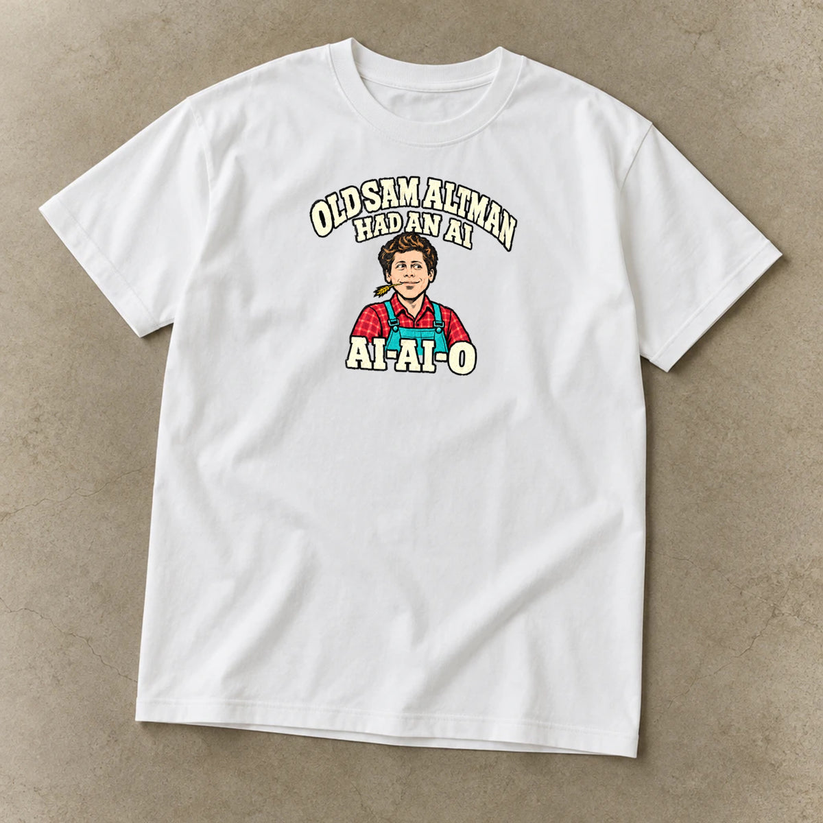 Old Sam Altman’s AI Farmyard T-Shirt, garment-dyed unisex tee laid flat